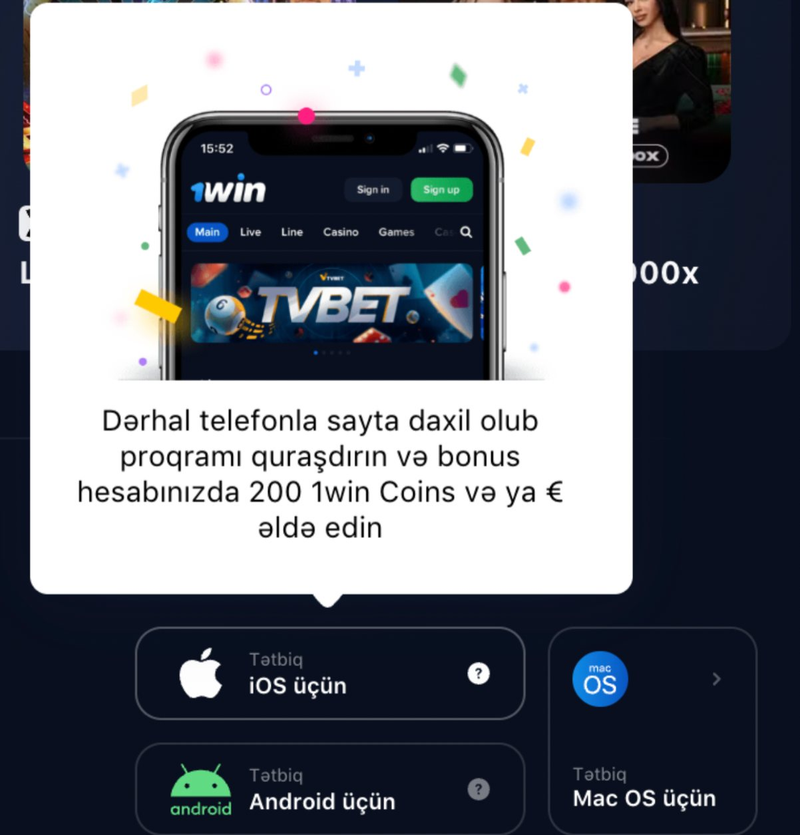 1Win mobil tətbiq